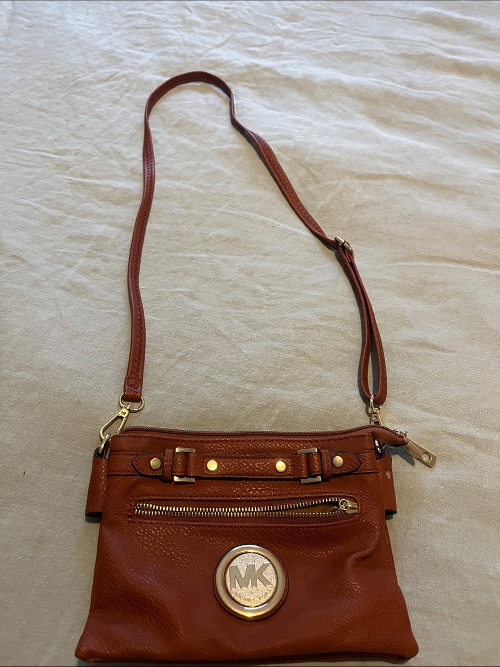 Michael Kors Tan Leather Crossbody Bag with Gold Hardware